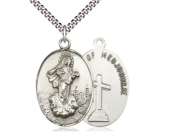 Sterling Silver Large Our Lady of Medjugorje Medal Necklace 1 3/8 inch Pendant 24 inch Chain Bliss