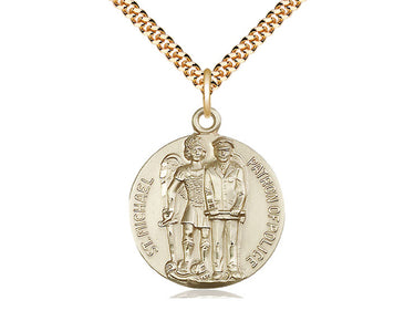 14kt Gold Filled St. Michael the Archangel patron saint medal necklace with 24 inch curb chain by Bliss Manufacturing