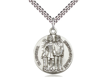 Sterling Silver St. Michael the Archangel Medal Necklace 1x7/8 inch with 24 inch Curb Chain by Bliss