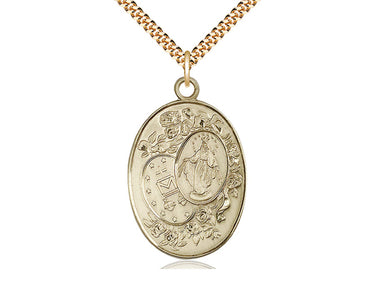 Large 14kt gold filled Miraculous Medal necklace 1-3/8 by 7/8 inches on 24 inch chain by Bliss