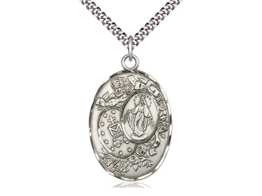 Sterling Silver Large Miraculous Medal Necklace 1 3/8 x 7/8 inches with 24 inch chain by Bliss