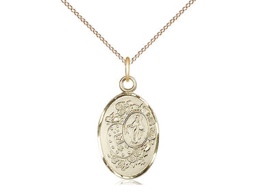 14kt Gold Filled Medium Miraculous Medal Necklace 7/8 x 1/2 inches with 18 inch chain by Bliss