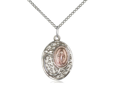 Sterling Silver Miraculous Medal Necklace 3/4 x 1/2 inch pendant on 18 inch chain by Bliss