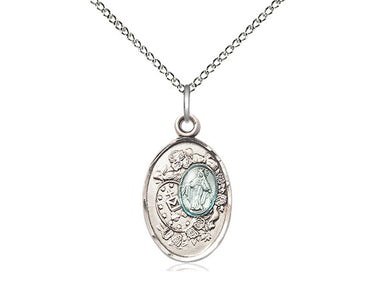 Sterling Silver Miraculous Medal Necklace 3/4 X 1/2 inch pendant on 18 inch chain by Bliss