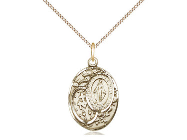 14kt Gold Filled Miraculous Medal necklace with 3/4 inch pendant and 18 inch chain by Bliss Manufacturing