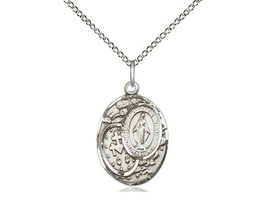 Sterling Silver Miraculous Medal Necklace with 18 inch chain - 3/4 x 1/2 inch pendant - Bliss USA