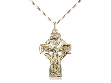 14kt Gold Filled Medium Celtic Crucifix Necklace with 18 inch chain, handcrafted Catholic jewelry by Bliss