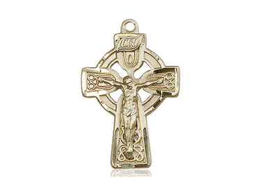 14kt Solid Gold Medium Celtic Crucifix Pendant 1x0.625 inch handcrafted by Bliss Manufacturing USA