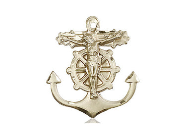 14kt Solid Gold Anchor Crucifix Pendant 1x7/8 inch handcrafted by Bliss Manufacturing USA