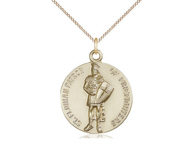 14kt gold filled St. Florian patron saint medal necklace, medium 1 x 7/8 inch with 18 inch curb chain, Bliss USA