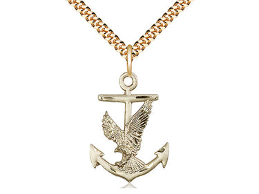 14kt gold filled Anchor and Eagle pendant necklace with 24-inch chain, handcrafted in USA by Bliss Manufacturing
