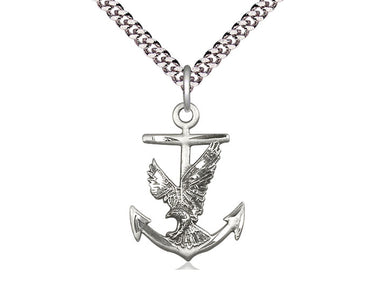 Sterling silver anchor and eagle pendant necklace 1 inch by 5/8 inch with 24 inch chain handcrafted by Bliss