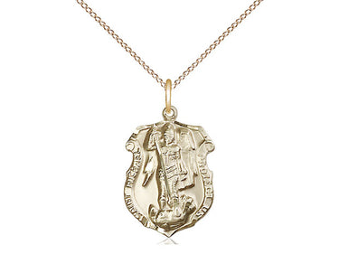 14kt Gold Filled St. Michael the Archangel patron saint medal necklace with 18 inch curb chain by Bliss Manufacturing
