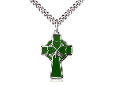 Sterling Silver Medium Celtic Cross Necklace with 24 inch curb chain, handcrafted by Bliss Manufacturing USA
