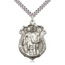 Large sterling silver St. Michael the Archangel patron saint medal necklace, 1-1/4 x 7/8 inch pendant on 24 inch curb chain, handcrafted by Bliss USA