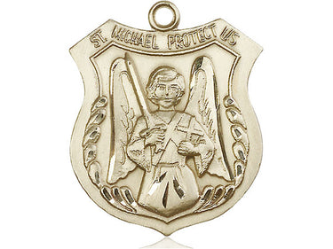 14kt solid gold large St. Michael the Archangel medal pendant 1 3/8 x 1 1/8 inches handcrafted by Bliss