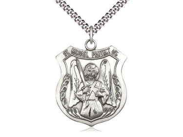 Large Sterling Silver St. Michael the Archangel medal necklace 1 3/8 inch with 24 inch chain by Bliss