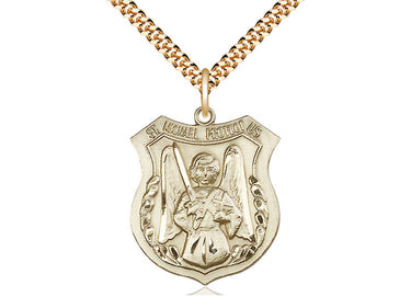 14kt Gold Filled St. Michael the Archangel Medal Necklace 1x7/8 inches medium pendant with 24 inch curb chain by Bliss Manufacturing