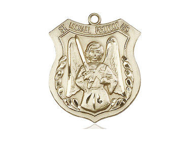14kt Solid Gold St. Michael the Archangel Medal Pendant 1x7/8 inches medium size handcrafted by Bliss Manufacturing