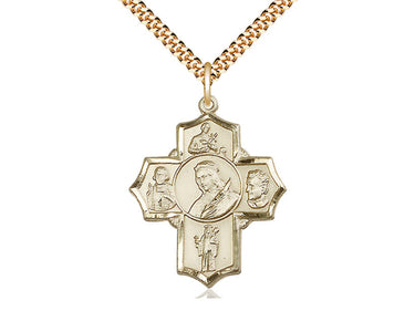 14kt Gold Filled Five-Way Medal Necklace 1 1/4 x 1 inch pendant 24 inch chain handmade by Bliss USA