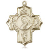 14kt Solid Gold Large Five-Way Medal Pendant 1 1/4 inch featuring St Philomena, St Vianney, St Bosco, St Jude, and St Gerard handcrafted by Bliss