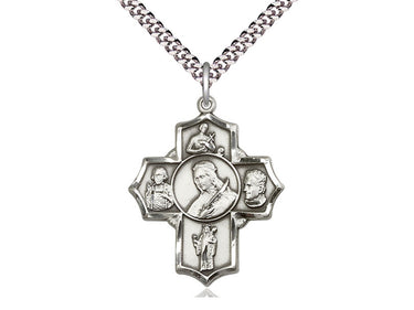 Sterling Silver Five-Way Medal Necklace 1 1/4 x 1 inch pendant 24 inch chain handmade by Bliss USA