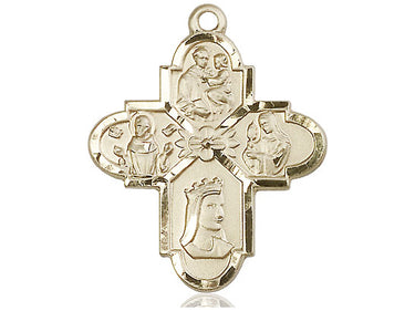 14kt Solid Gold Franciscan Four Way Medal Pendant 1.25x1 inch featuring four Franciscan saints by Bliss Manufacturing