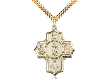 14kt Gold Filled Five-Way Medal Necklace 1 1/4 x 1 inch Guadalupe pendant 24 inch chain handmade by Bliss