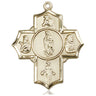 14kt Solid Gold Large Five-Way Medal Pendant 1 1/4 inch featuring Our Lady of Guadalupe, St Juan Diego, St Padre Pio, St Francis Xavier, Santo Nino handcrafted by Bliss