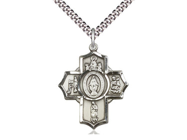 Large Sterling Silver Apparitions Medal Necklace 1.25 x 1 inch pendant on 24 inch curb chain by Bliss