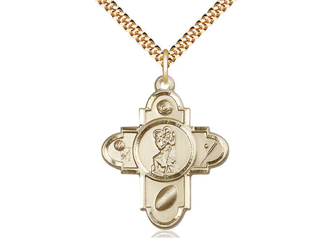 Large 14kt gold filled Sports 5-Way St. Christopher medal necklace 1 1/4 inch on 24 inch chain by Bliss