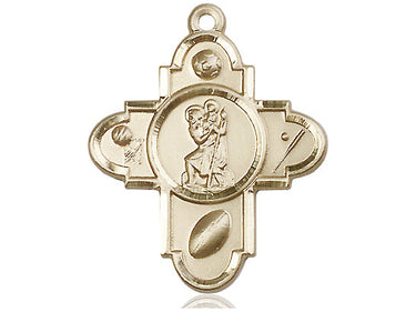 Large 14kt solid gold St. Christopher patron saint medal pendant, 1 1/4 x 1 inch, handcrafted in USA by Bliss Manufacturing