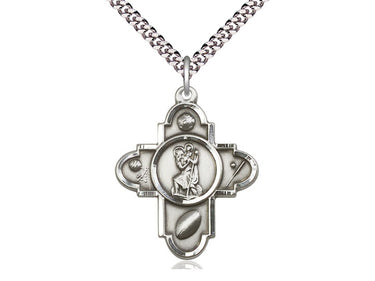 Sterling silver St. Christopher patron saint medal necklace large 1 1/4 x 1 inch with 24 inch chain USA made Bliss