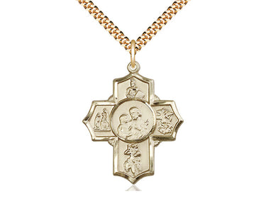 14kt Gold Filled Firefighter 5-Way Medal Necklace 1 1/4 x 1 inch with 24 inch chain by Bliss