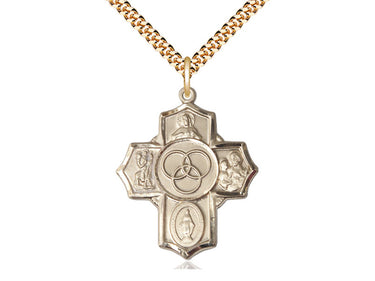 14kt gold filled large Blended Family 5-Way medal necklace with 24 inch chain handcrafted by Bliss Manufacturing
