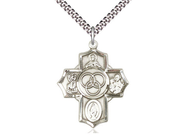 Sterling silver large Blended Family 5-Way medal necklace with 24 inch chain handcrafted by Bliss Manufacturing