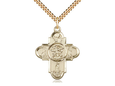 Gold Filled Our Lady 5-Way Catholic Medal Necklace 1 1/4 inch on 24 inch chain by Bliss Manufacturing