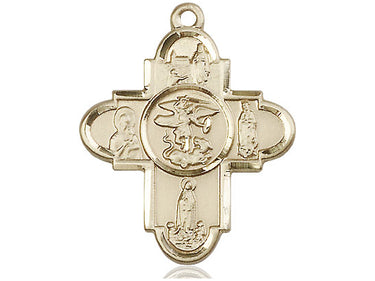 14kt Solid Gold Our Lady 5-Way Medal Pendant 1.25 inch large size handcrafted by Bliss USA