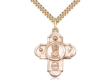 Gold Filled St Christopher Sports 5-Way Catholic Medal Necklace 1 1/8 inch on 24 inch chain by Bliss Manufacturing