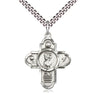 Sterling Silver 5-Way Sports Medal Necklace with St Christopher Patron Saint, 1 1/8 x 7/8 inch pendant on 24 inch chain, handcrafted by Bliss Manufacturing