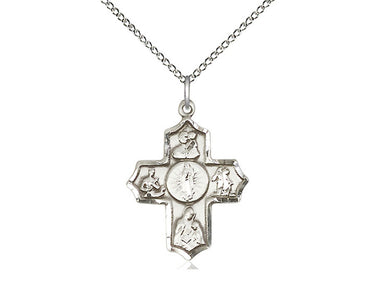 Sterling silver 5-Way medal necklace featuring Our Lady of Guadalupe, 1 x 3/4 inches on 18 inch chain, handmade in USA by Bliss