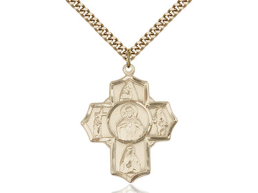 14kt Gold Filled Large Scapular 4-Way Medal Necklace 1.25 inch with 24 inch Chain by Bliss Manufacturing
