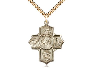 14kt Gold Filled Large Sacred Heart 5-Way Medal Necklace 1.25 inch with 24 inch Chain by Bliss Manufacturing