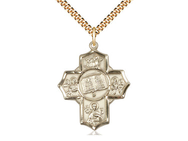Large 14kt Gold Filled Catholic Apostle 5-Way Medal Necklace 1.25 x 1 inch with 24 inch Chain by Bliss