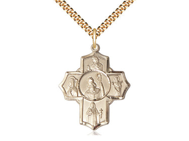14kt Gold Filled Irish 5-Way Medal Necklace 1 1/4 x 1 inch with 24 inch chain by Bliss Manufacturing