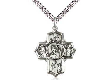 Large Sterling Silver Irish 5-Way Medal Necklace 1.25 inch with 24 inch chain handcrafted by Bliss