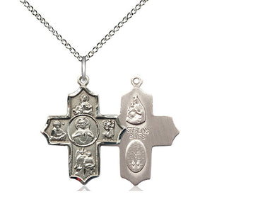 Sterling Silver Sacred Heart 5-Way Catholic Medal Necklace 7/8 x 3/4 inch with 18 inch chain by Bliss