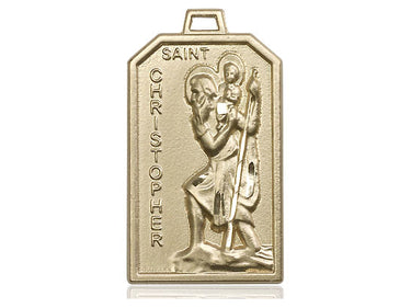14kt solid gold St. Christopher patron saint medal pendant medium 1 1/8 x 5/8 inch USA made by Bliss