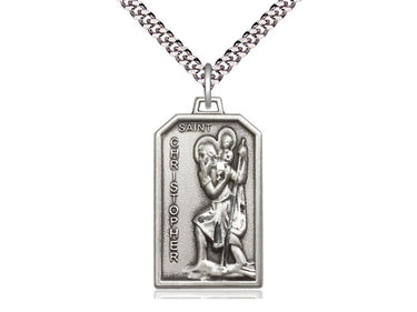 Sterling silver St. Christopher patron saint medal necklace medium 1 1/8 x 5/8 inch with 24 inch chain USA Bliss