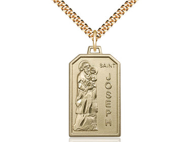 14kt Gold Filled St. Joseph Patron Saint Medal Necklace 1 1/8 inch Medium with 24 inch Chain by Bliss